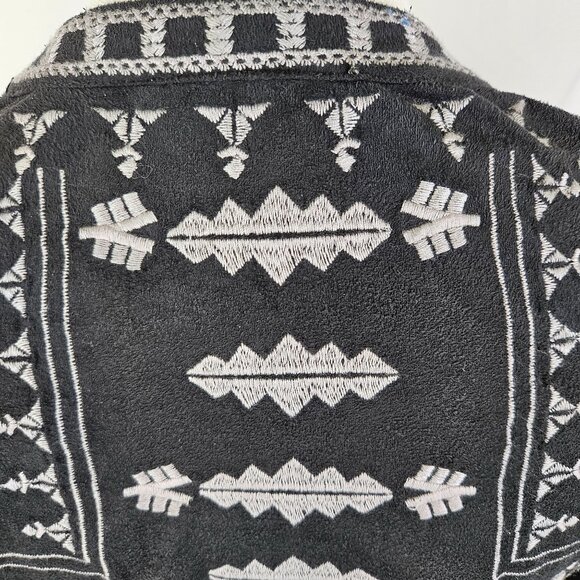 Gianni Bini Black Faux Suede Cardigan Jacket Size XS Boho Embroidered - Picture 5 of 10